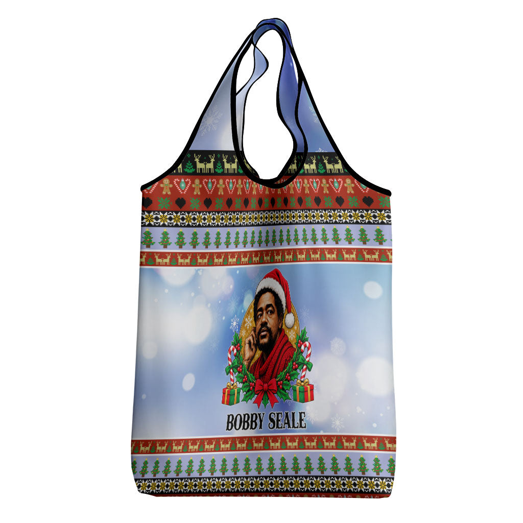 Bobby Seale Christmas Grocery Bag Retro Ugly Christmas Pattern Festive Activist Portrait