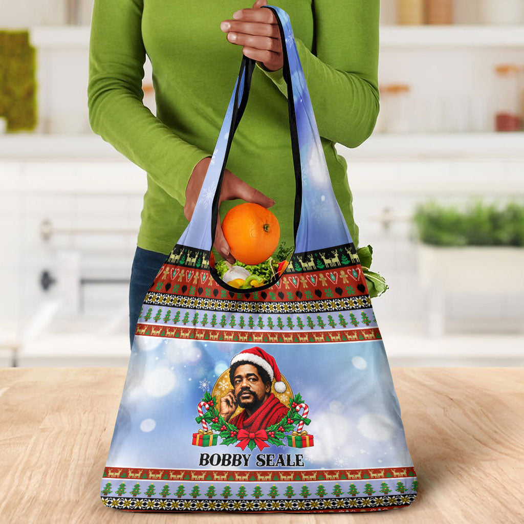 Bobby Seale Christmas Grocery Bag Retro Ugly Christmas Pattern Festive Activist Portrait