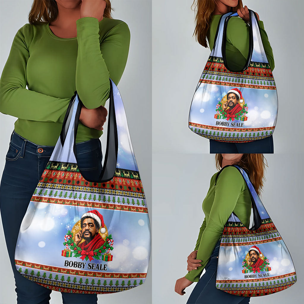Bobby Seale Christmas Grocery Bag Retro Ugly Christmas Pattern Festive Activist Portrait
