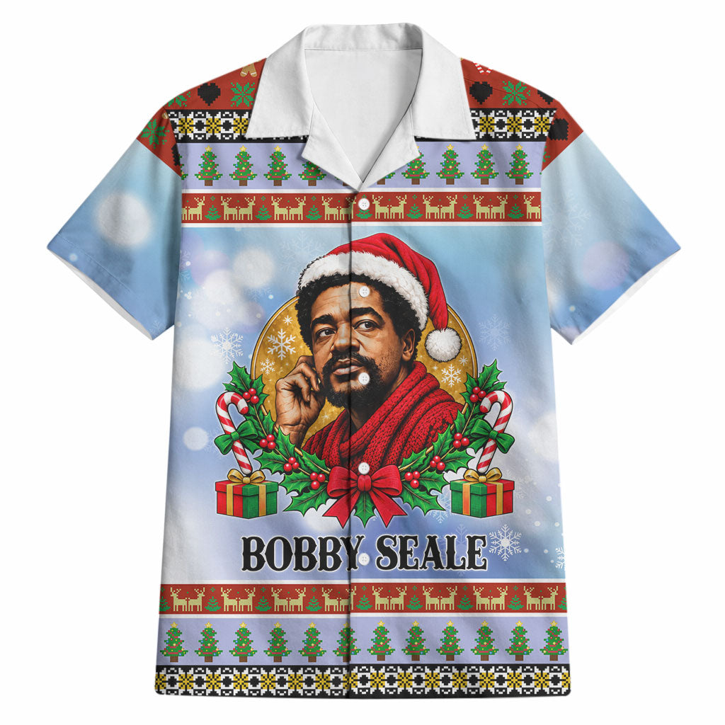 Bobby Seale Christmas Hawaiian Shirt Retro Ugly Christmas Pattern Festive Activist Portrait