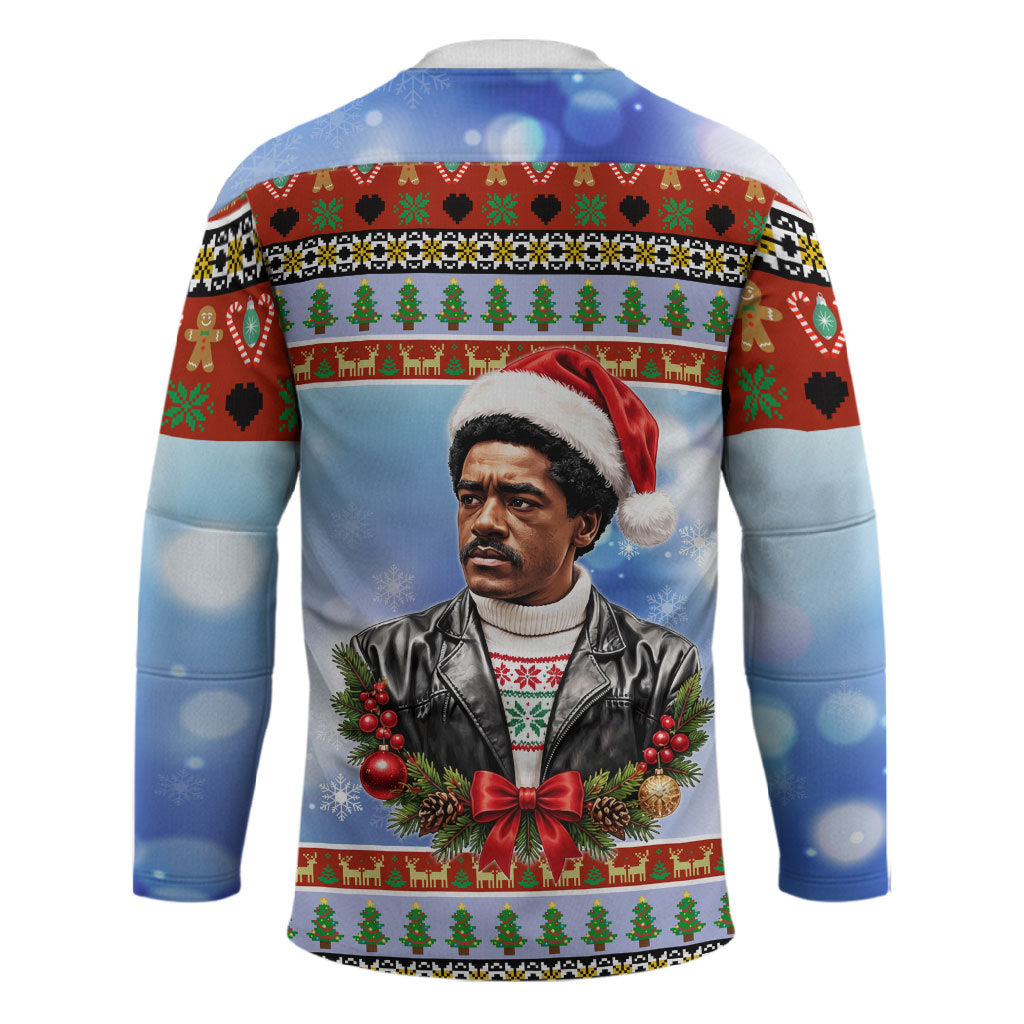 Bobby Seale Christmas Hockey Jersey Retro Ugly Christmas Pattern Festive Activist Portrait