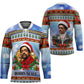 Bobby Seale Christmas Hockey Jersey Retro Ugly Christmas Pattern Festive Activist Portrait