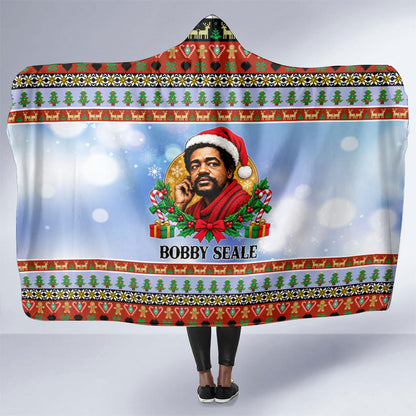 Bobby Seale Christmas Hooded Blanket Retro Ugly Christmas Pattern Festive Activist Portrait