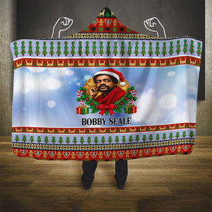 Bobby Seale Christmas Hooded Blanket Retro Ugly Christmas Pattern Festive Activist Portrait