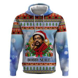 Bobby Seale Christmas Hoodie Retro Ugly Christmas Pattern Festive Activist Portrait