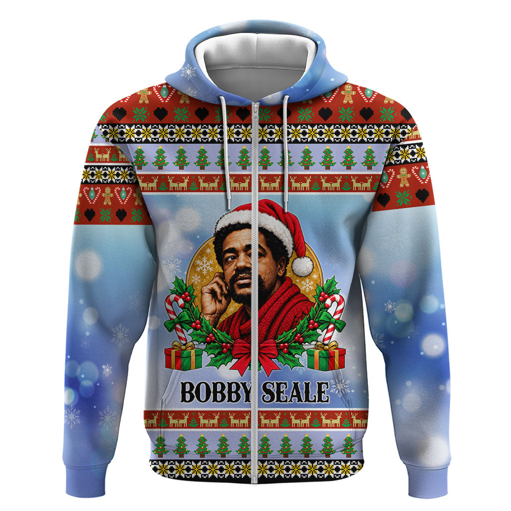 Bobby Seale Christmas Hoodie Retro Ugly Christmas Pattern Festive Activist Portrait