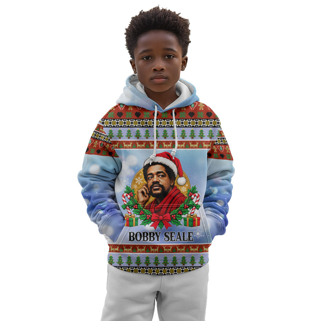 Bobby Seale Christmas Kid Hoodie Retro Ugly Christmas Pattern Festive Activist Portrait
