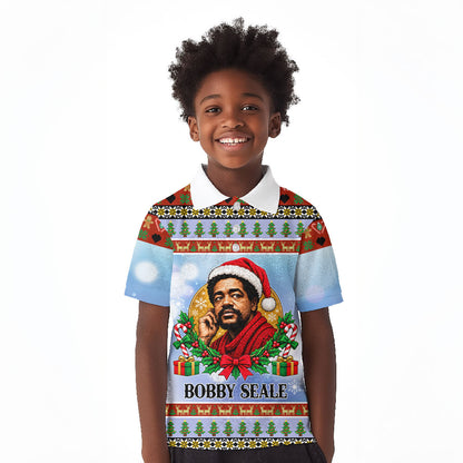 Bobby Seale Christmas Kid Polo Shirt Retro Ugly Christmas Pattern Festive Activist Portrait