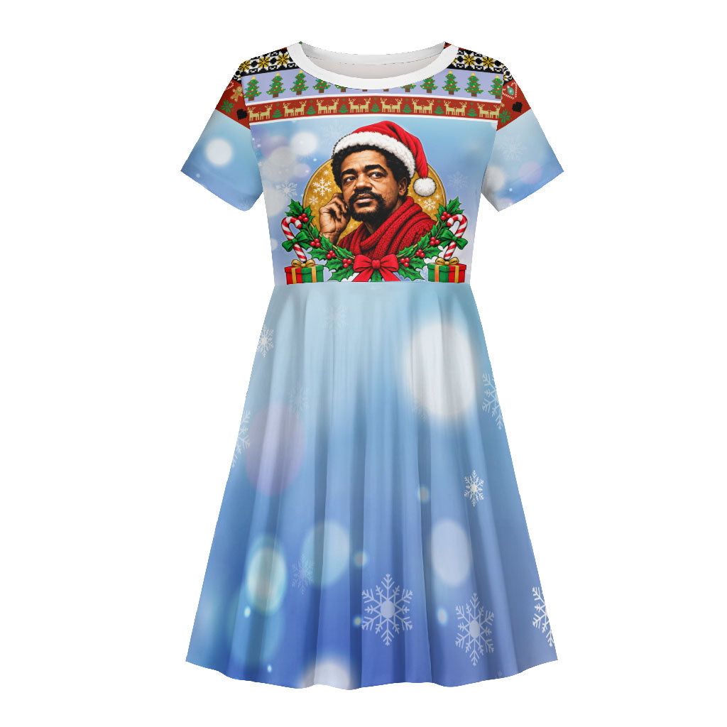 Bobby Seale Christmas Kid Short Sleeve Dress Retro Ugly Christmas Pattern Festive Activist Portrait