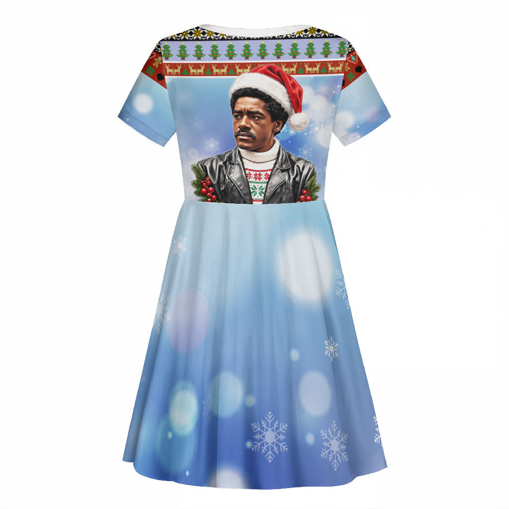 Bobby Seale Christmas Kid Short Sleeve Dress Retro Ugly Christmas Pattern Festive Activist Portrait