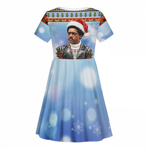 Bobby Seale Christmas Kid Short Sleeve Dress Retro Ugly Christmas Pattern Festive Activist Portrait