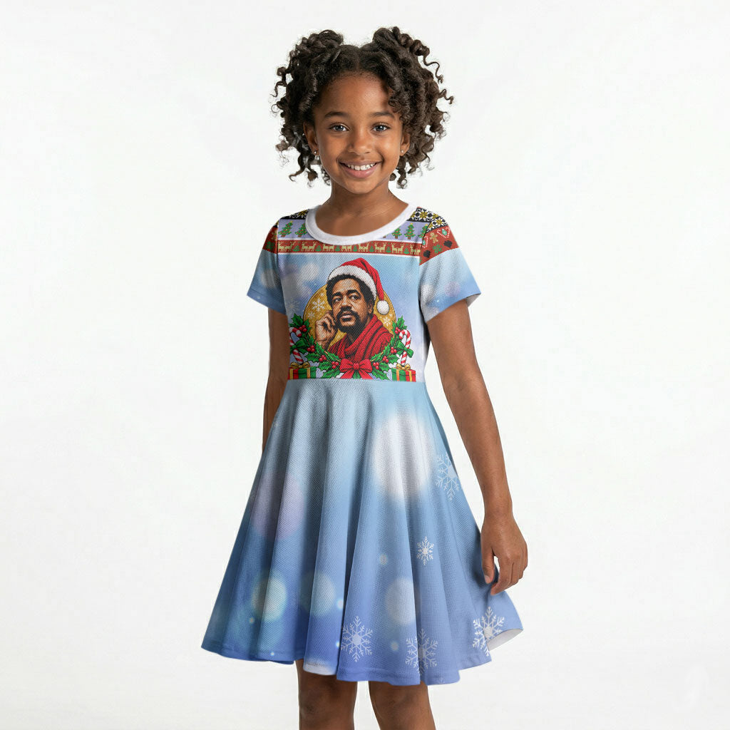 Bobby Seale Christmas Kid Short Sleeve Dress Retro Ugly Christmas Pattern Festive Activist Portrait