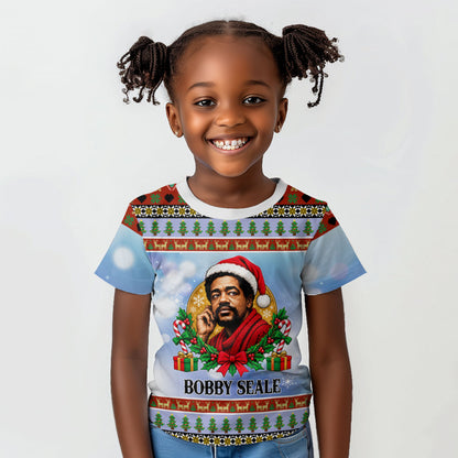 Bobby Seale Christmas Kid T shirt Retro Ugly Christmas Pattern Festive Activist Portrait