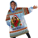 Bobby Seale Christmas Kid Wearable Blanket Hoodie Retro Ugly Christmas Pattern Festive Activist Portrait