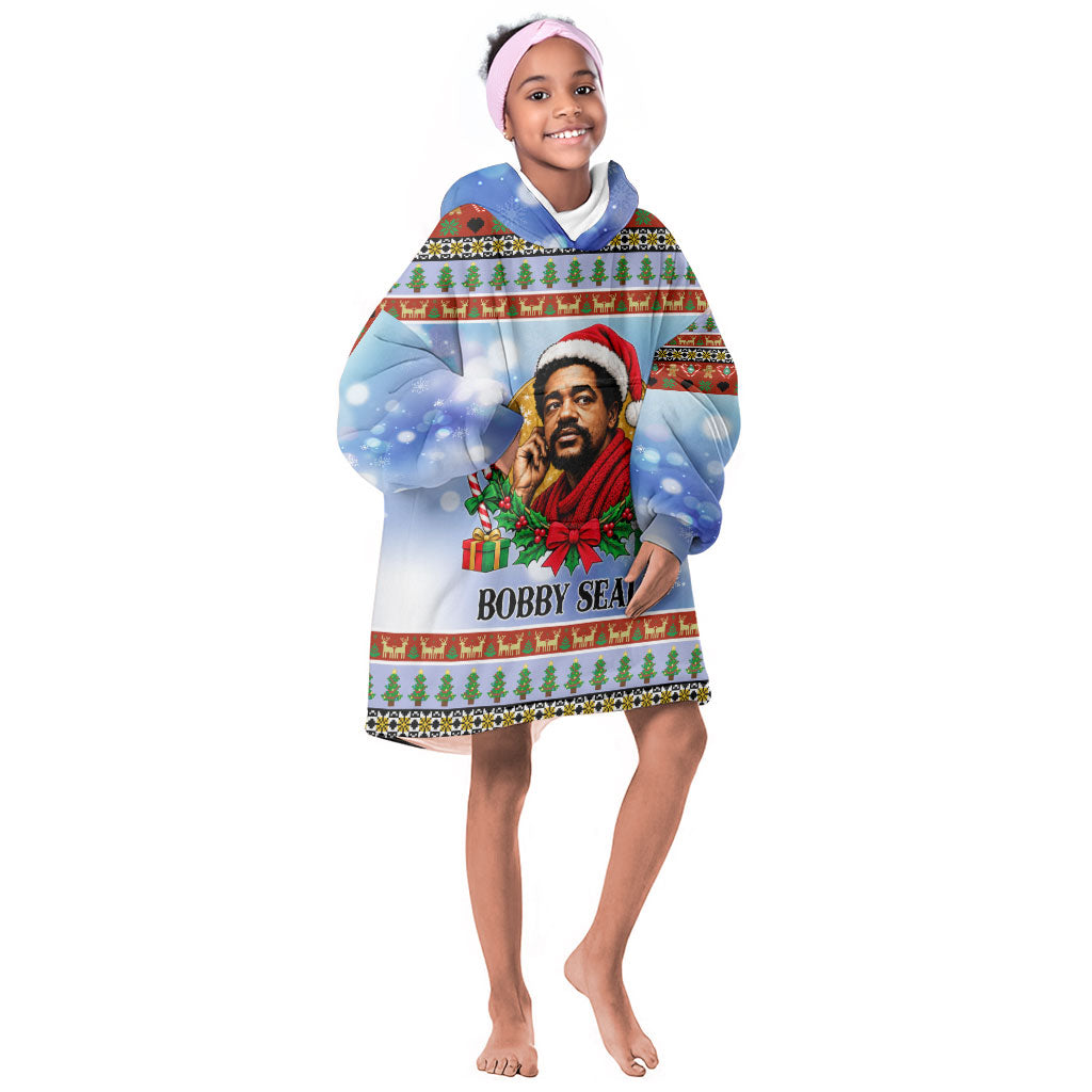 Bobby Seale Christmas Kid Wearable Blanket Hoodie Retro Ugly Christmas Pattern Festive Activist Portrait