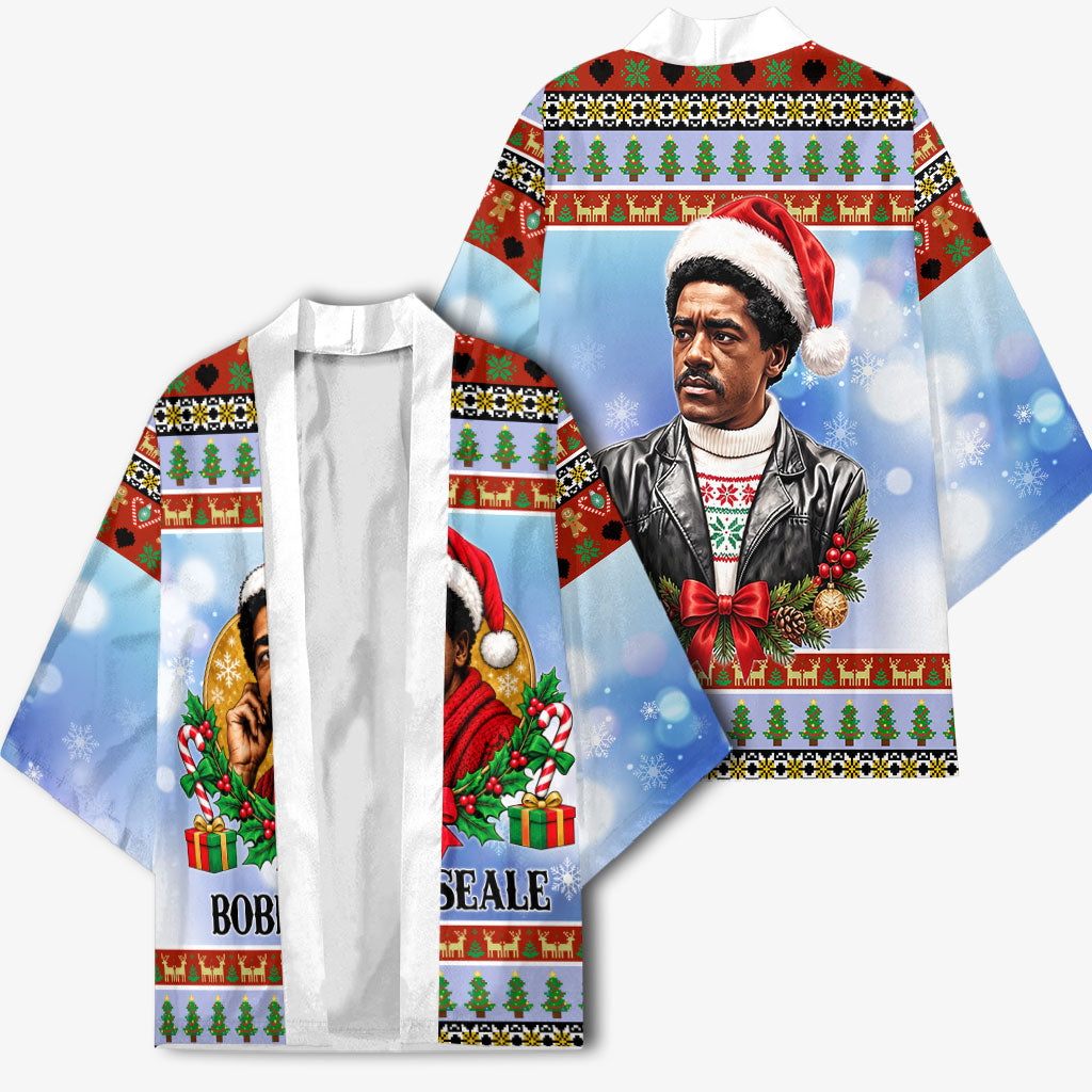 Bobby Seale Christmas Kimono Retro Ugly Christmas Pattern Festive Activist Portrait