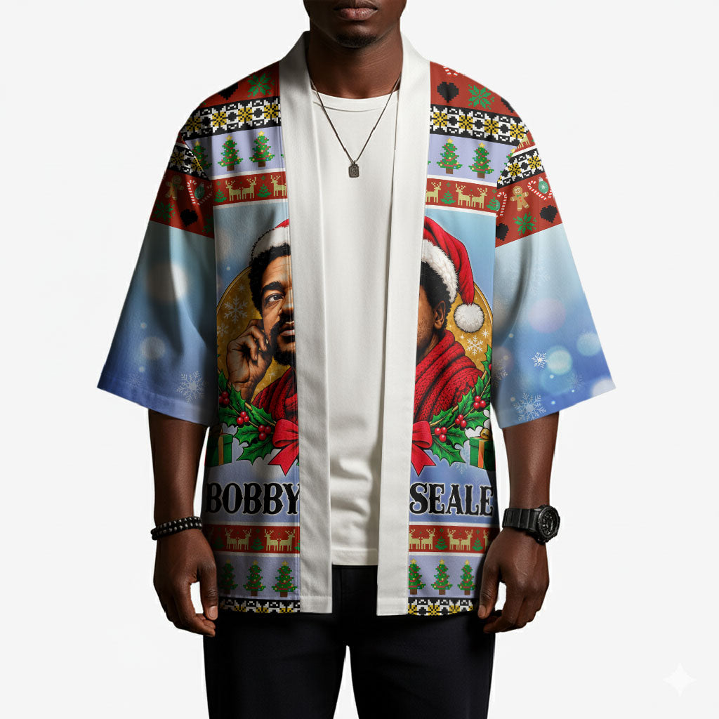 Bobby Seale Christmas Kimono Retro Ugly Christmas Pattern Festive Activist Portrait
