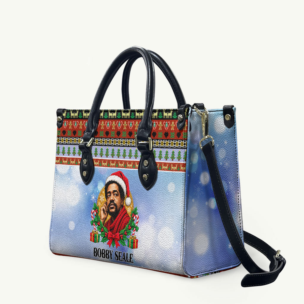 Bobby Seale Christmas Leather Bag Retro Ugly Christmas Pattern Festive Activist Portrait