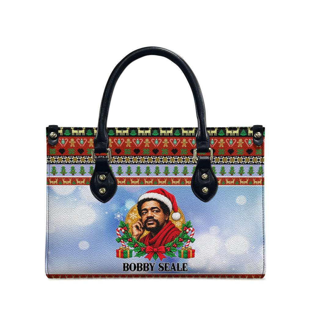 Bobby Seale Christmas Leather Bag Retro Ugly Christmas Pattern Festive Activist Portrait