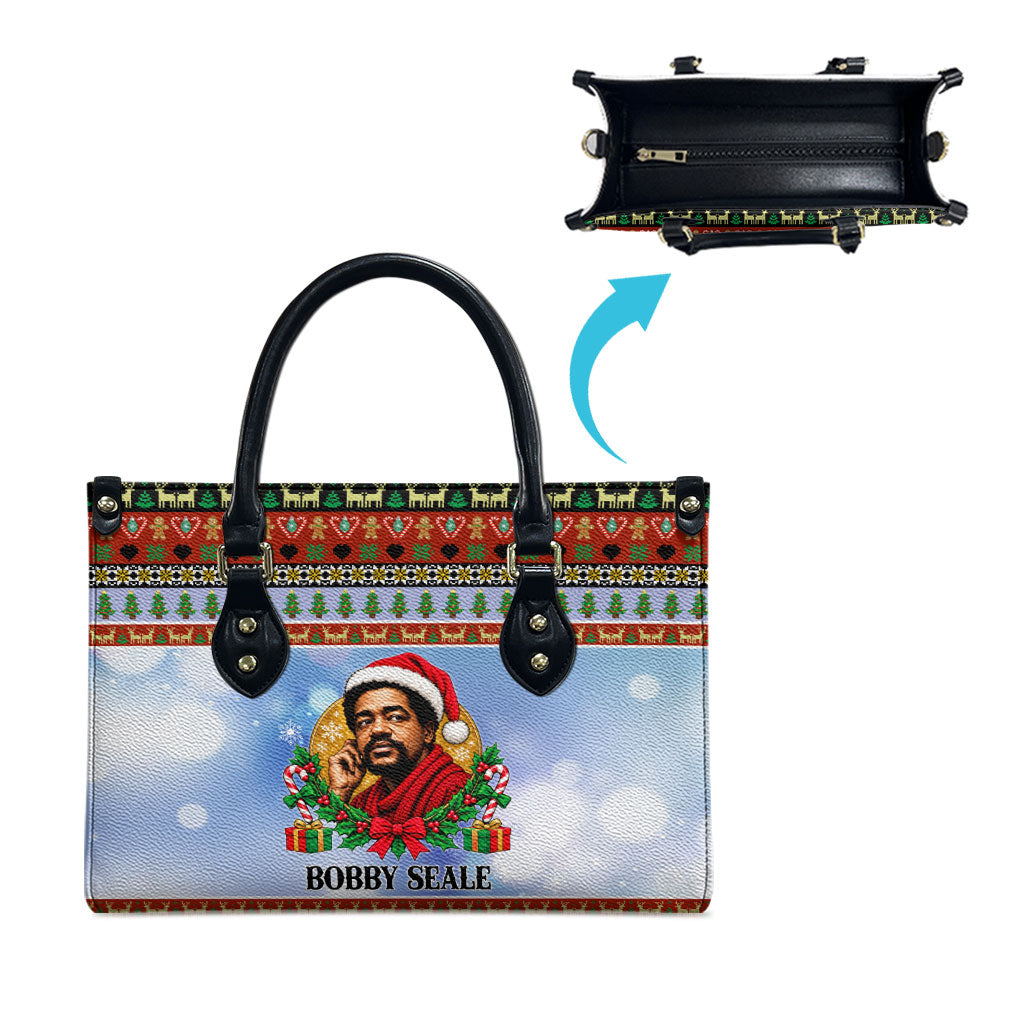 Bobby Seale Christmas Leather Bag Retro Ugly Christmas Pattern Festive Activist Portrait