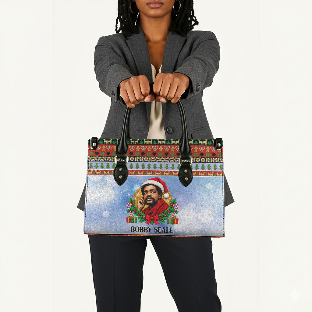 Bobby Seale Christmas Leather Bag Retro Ugly Christmas Pattern Festive Activist Portrait