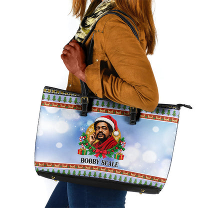 Bobby Seale Christmas Leather Tote Bag Retro Ugly Christmas Pattern Festive Activist Portrait