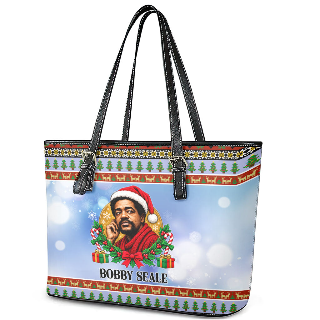 Bobby Seale Christmas Leather Tote Bag Retro Ugly Christmas Pattern Festive Activist Portrait