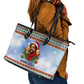 Bobby Seale Christmas Leather Tote Bag Retro Ugly Christmas Pattern Festive Activist Portrait