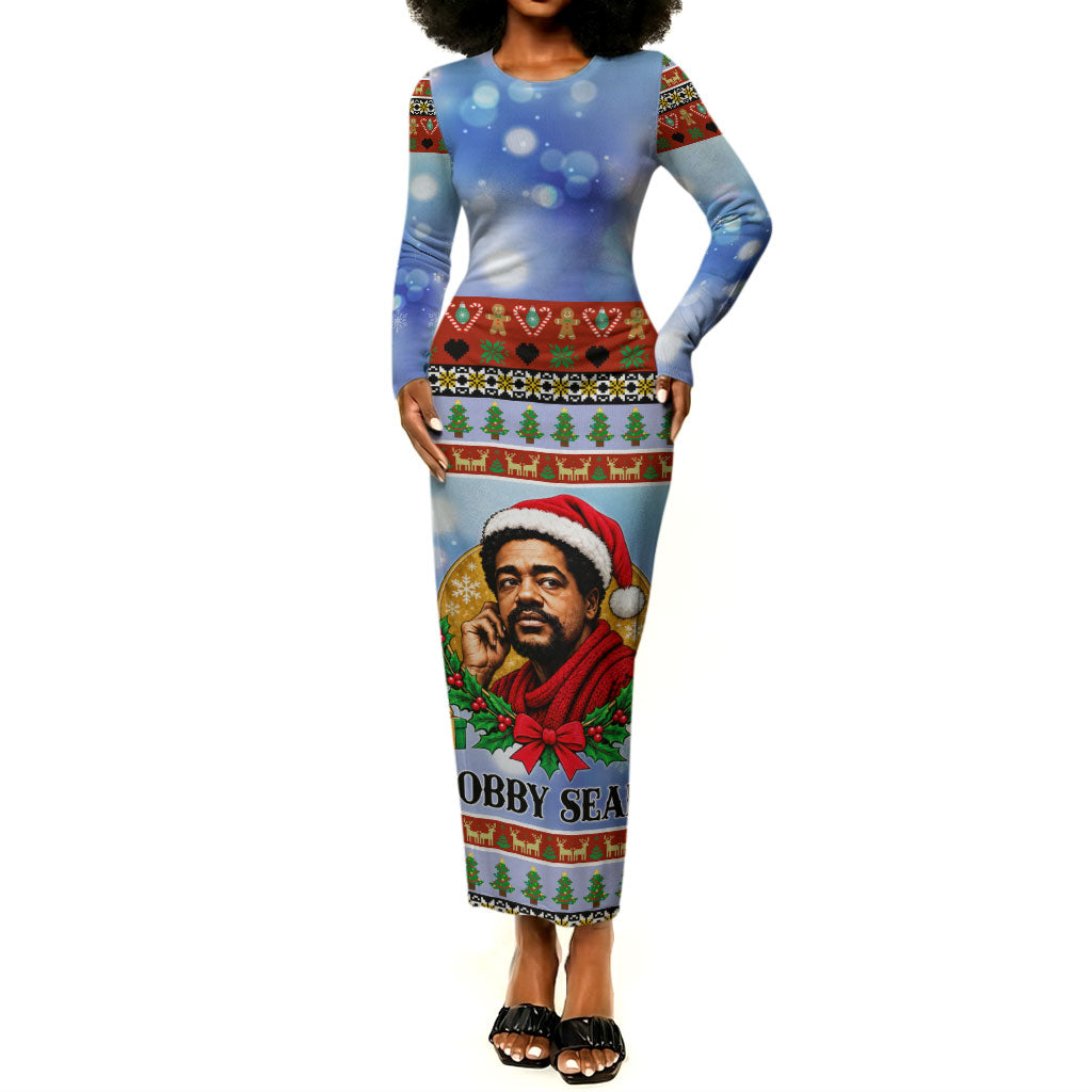 Bobby Seale Christmas Long Sleeve Bodycon Dress Retro Ugly Christmas Pattern Festive Activist Portrait