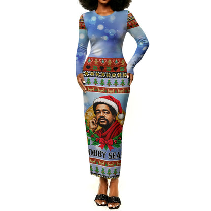 Bobby Seale Christmas Long Sleeve Bodycon Dress Retro Ugly Christmas Pattern Festive Activist Portrait