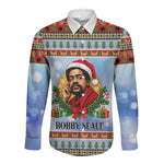 Bobby Seale Christmas Long Sleeve Button Shirt Retro Ugly Christmas Pattern Festive Activist Portrait