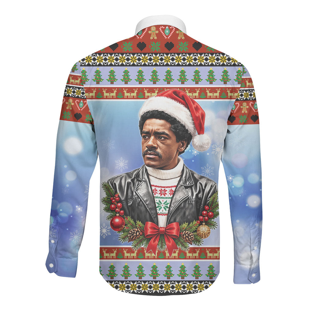 Bobby Seale Christmas Long Sleeve Button Shirt Retro Ugly Christmas Pattern Festive Activist Portrait