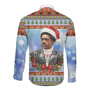 Bobby Seale Christmas Long Sleeve Button Shirt Retro Ugly Christmas Pattern Festive Activist Portrait