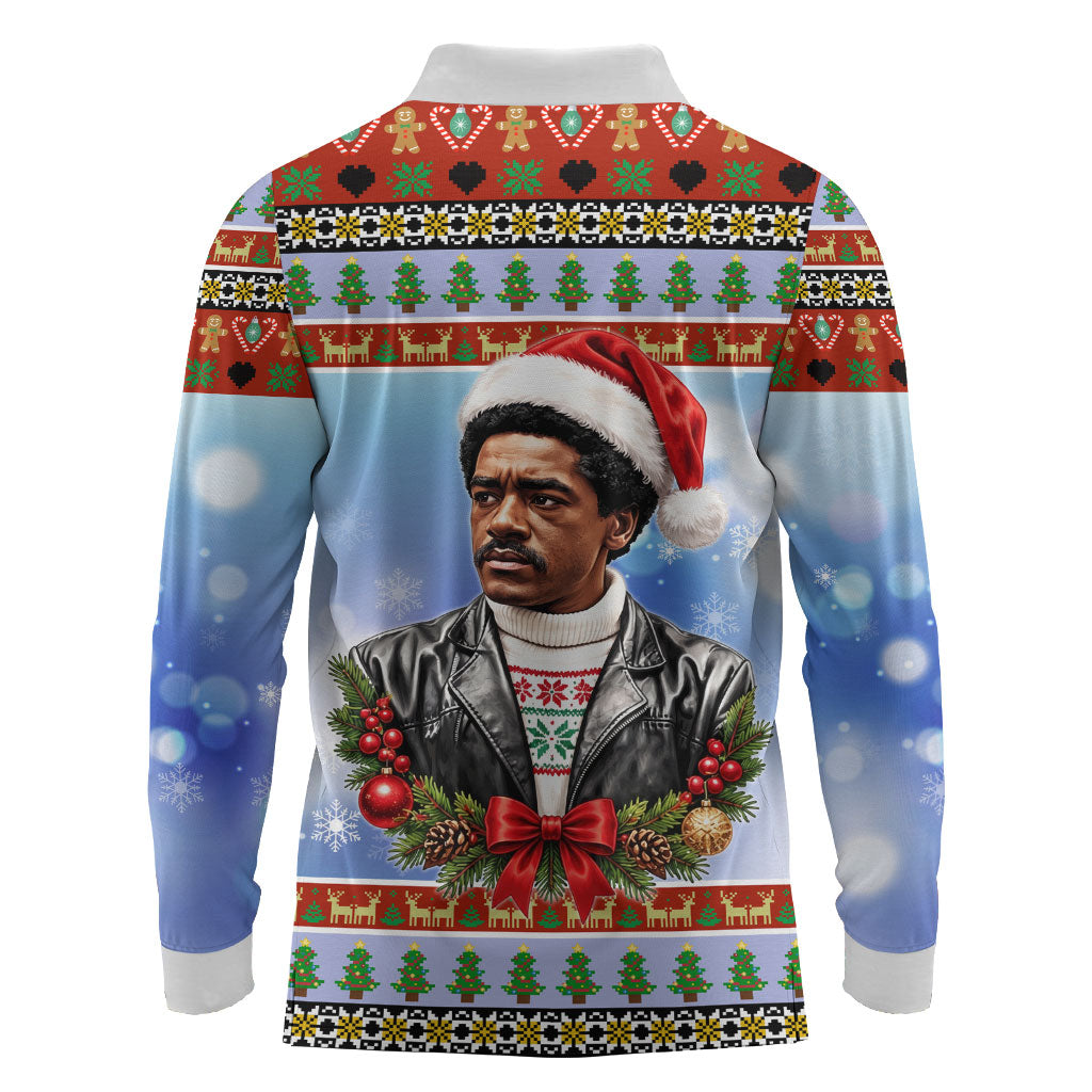 Bobby Seale Christmas Long Sleeve Polo Shirt Retro Ugly Christmas Pattern Festive Activist Portrait