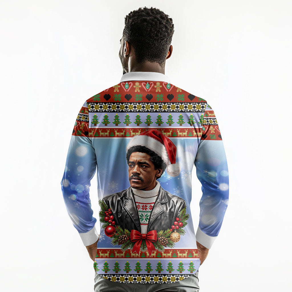Bobby Seale Christmas Long Sleeve Polo Shirt Retro Ugly Christmas Pattern Festive Activist Portrait