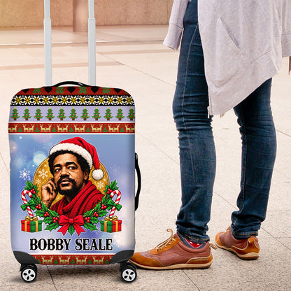 Bobby Seale Christmas Luggage Cover Retro Ugly Christmas Pattern Festive Activist Portrait