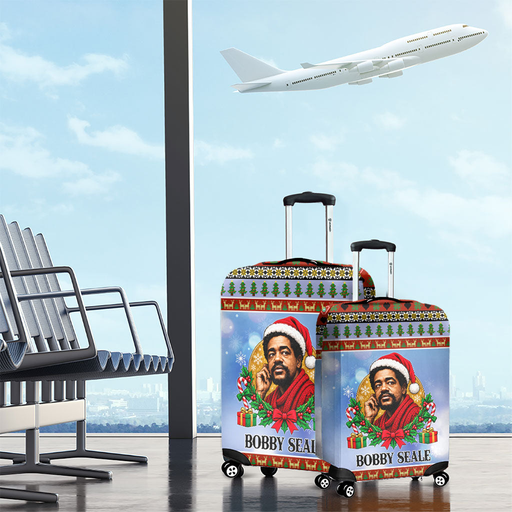 Bobby Seale Christmas Luggage Cover Retro Ugly Christmas Pattern Festive Activist Portrait