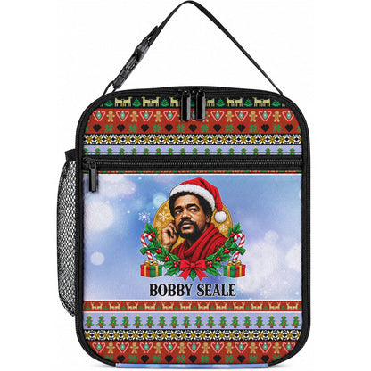 Bobby Seale Christmas Lunch Bag Retro Ugly Christmas Pattern Festive Activist Portrait