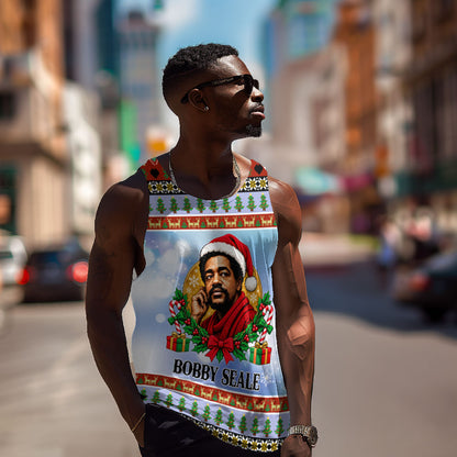 Bobby Seale Christmas Men Tank Top Retro Ugly Christmas Pattern Festive Activist Portrait