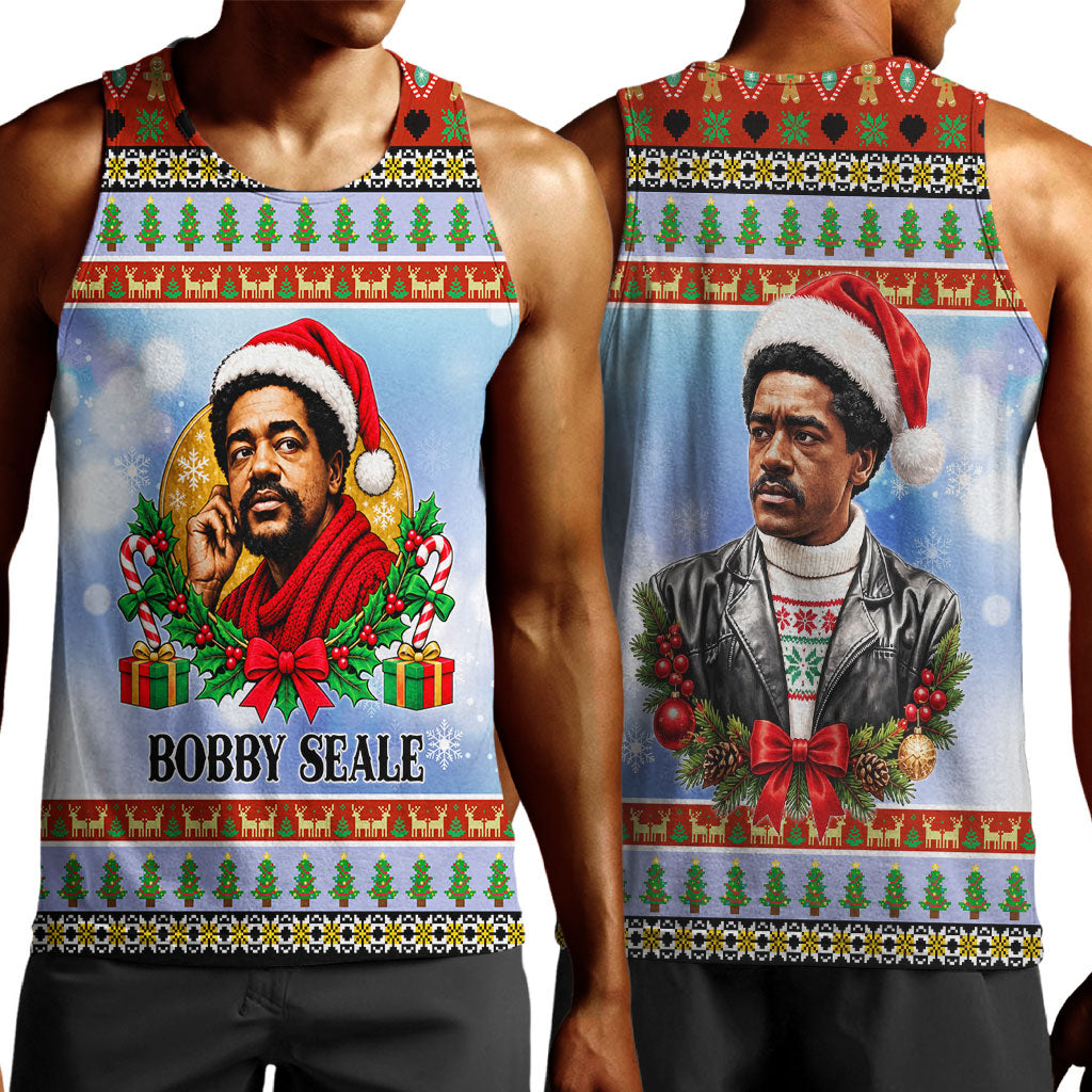 Bobby Seale Christmas Men Tank Top Retro Ugly Christmas Pattern Festive Activist Portrait