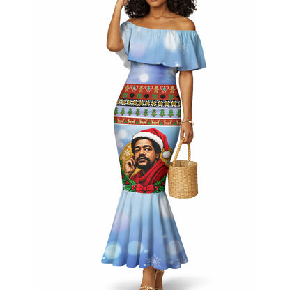 Bobby Seale Christmas Mermaid Dress Retro Ugly Christmas Pattern Festive Activist Portrait