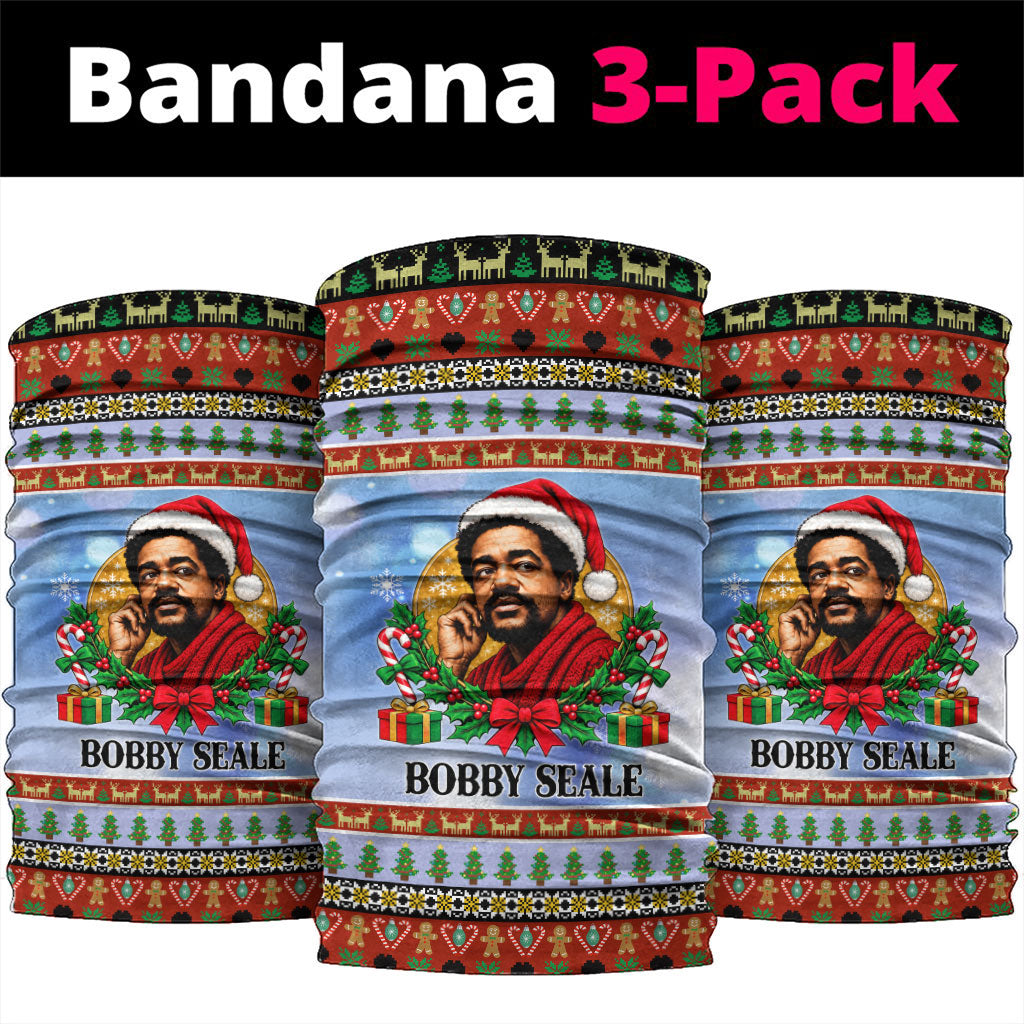 Bobby Seale Christmas Neck Gaiter Retro Ugly Christmas Pattern Festive Activist Portrait