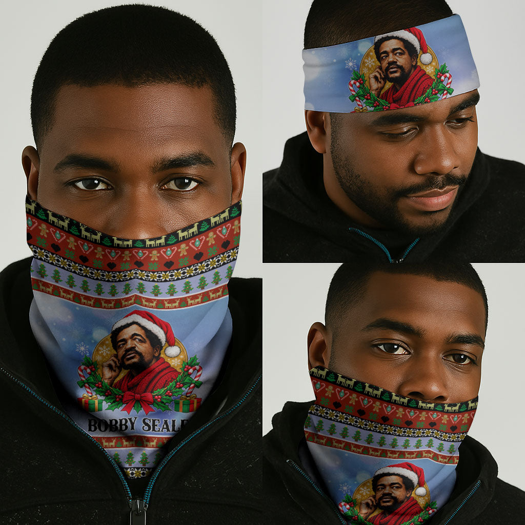 Bobby Seale Christmas Neck Gaiter Retro Ugly Christmas Pattern Festive Activist Portrait