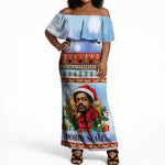 Bobby Seale Christmas Off Shoulder Maxi Dress Retro Ugly Christmas Pattern Festive Activist Portrait