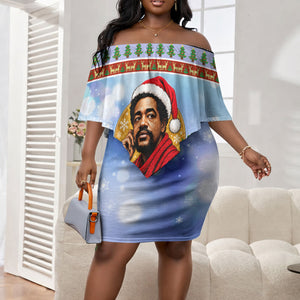 Bobby Seale Christmas Off Shoulder Short Dress Retro Ugly Christmas Pattern Festive Activist Portrait