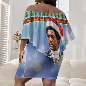 Bobby Seale Christmas Off Shoulder Short Dress Retro Ugly Christmas Pattern Festive Activist Portrait