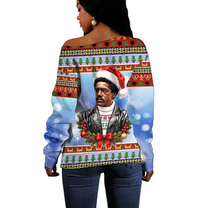 Bobby Seale Christmas Off Shoulder Sweater Retro Ugly Christmas Pattern Festive Activist Portrait