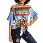 Bobby Seale Christmas Off Shoulder Wrap Waist Top Retro Ugly Christmas Pattern Festive Activist Portrait