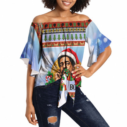 Bobby Seale Christmas Off Shoulder Wrap Waist Top Retro Ugly Christmas Pattern Festive Activist Portrait