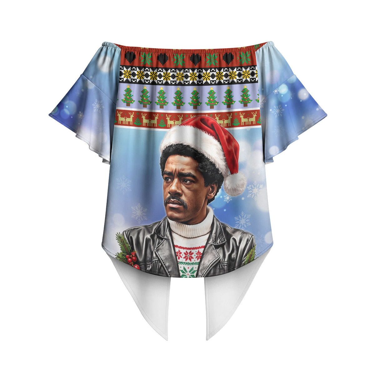 Bobby Seale Christmas Off Shoulder Wrap Waist Top Retro Ugly Christmas Pattern Festive Activist Portrait